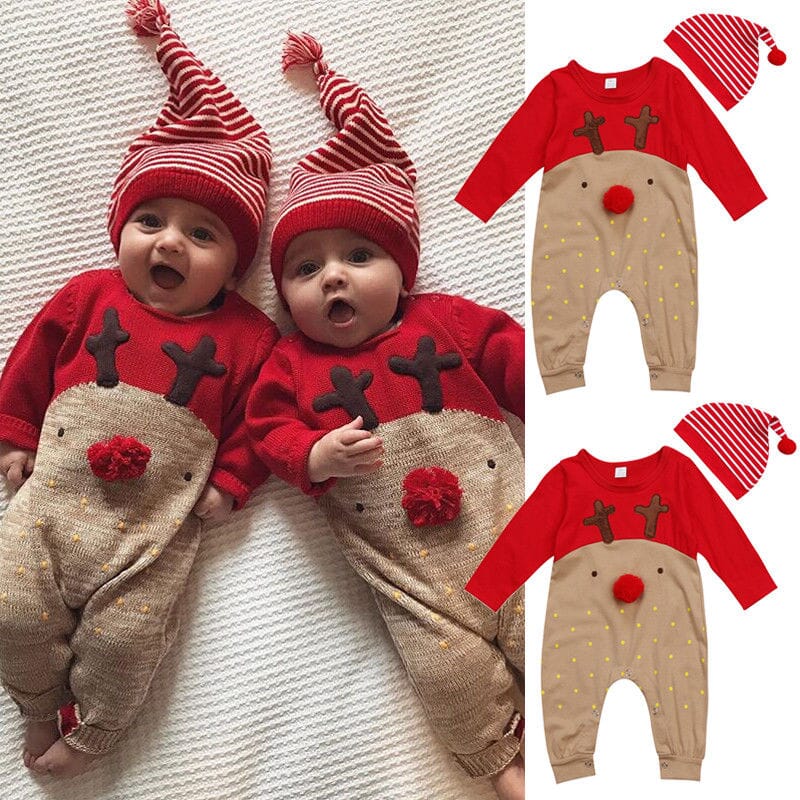 Baby Christmas Rompers And Hat - Baby Bubble Store