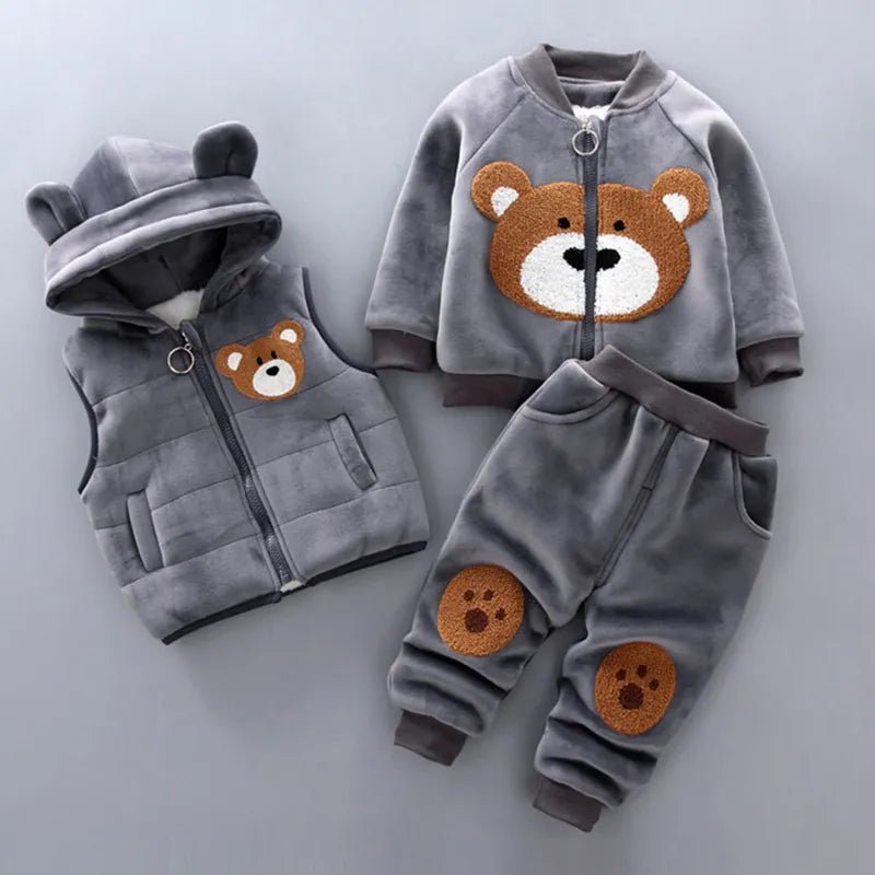 Thick Fleece Cartoon Bear Jacket Vest Pants - Baby Bubble Store